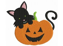 Stickmuster - Halloween Katze Kürbis